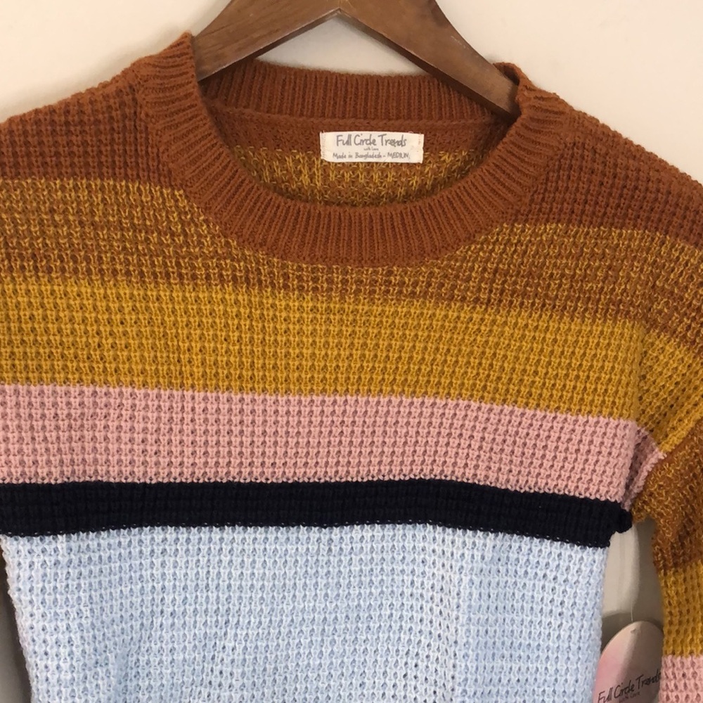Full Circle Trends crop waffle knit sweater vibrant multicolored stripes SZ Med - Picture 2 of 9